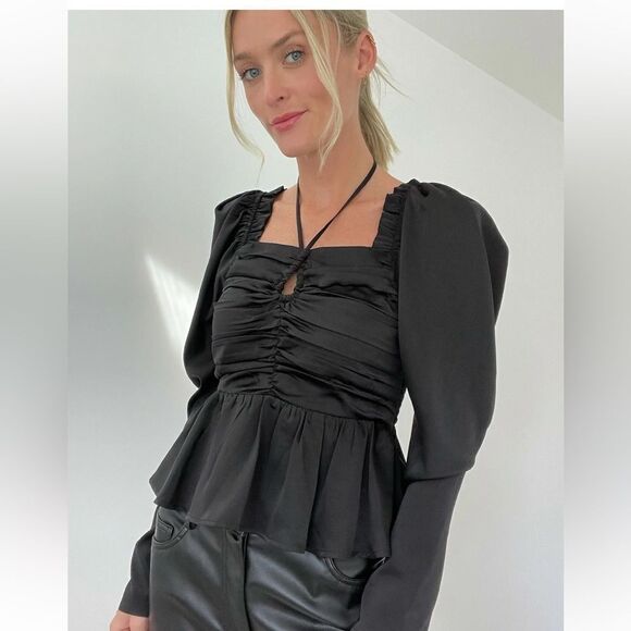 SIX/ FIFTY CLOTHING the ruby blouse [black] , square neck ruched‎ sides sz M - Picture 1 of 4